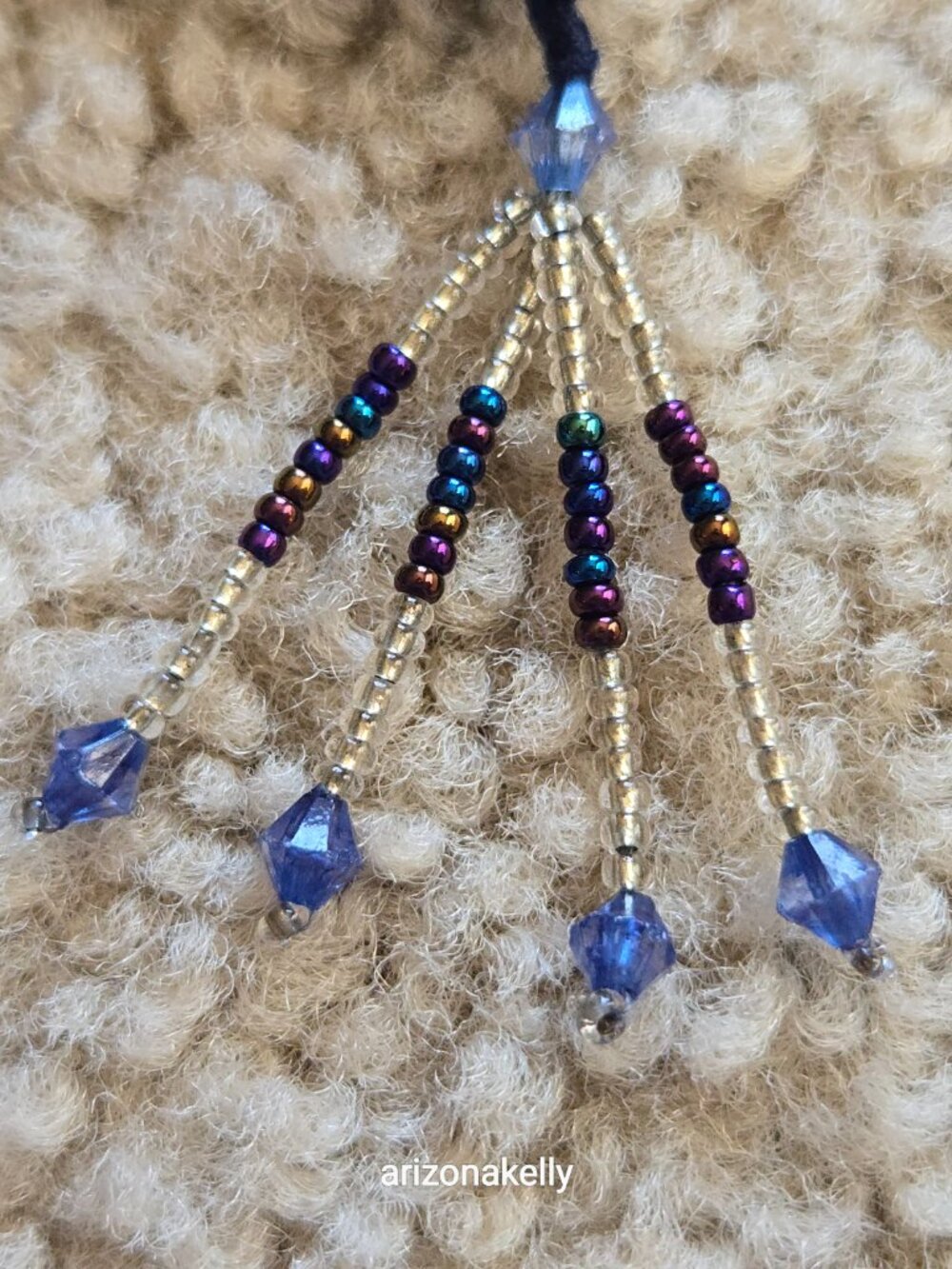 NWOT Blue Silk Oblong Scarf With Beads on Each Corner - Picture 3 of 16